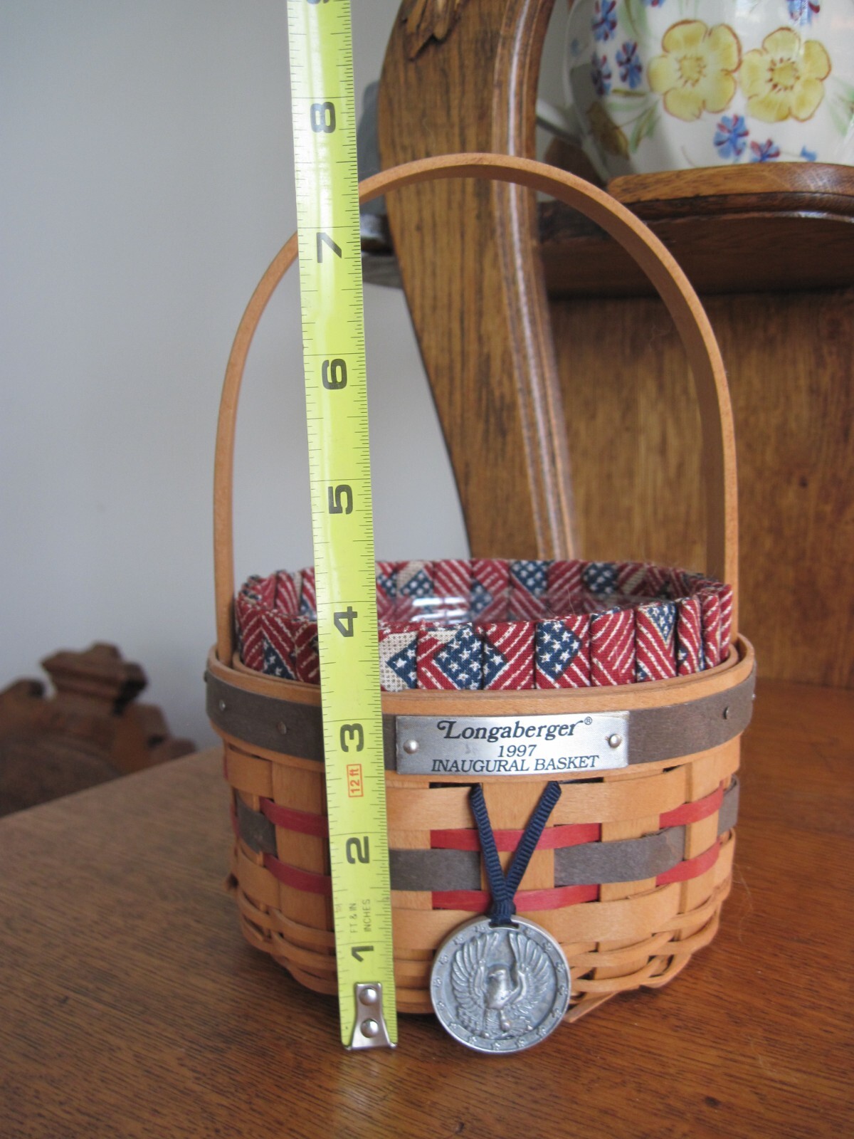 Vintage Small Longaberger 1997 Round Inaugural Basket with Protector Liner & Tag