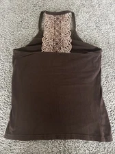 Moda international Brown lace back halter top size small