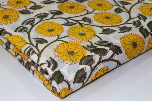 Hand Block Print Handmade Cotton Indian Natural Sanganeri Print Fabric - Picture 4 of 4