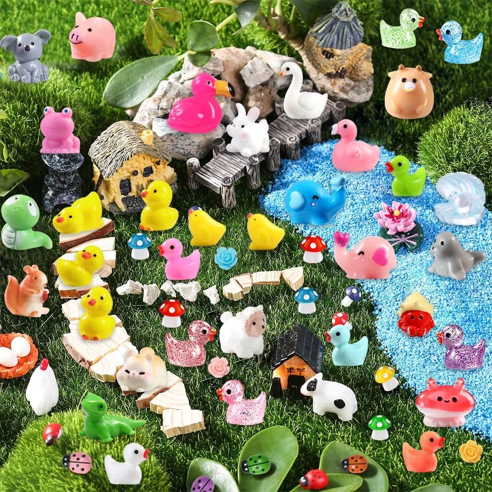 150Pcs Mini Resin Animals Colorful Tiny Small Little Glitter Ducks Mushroom - Image 3 of 4