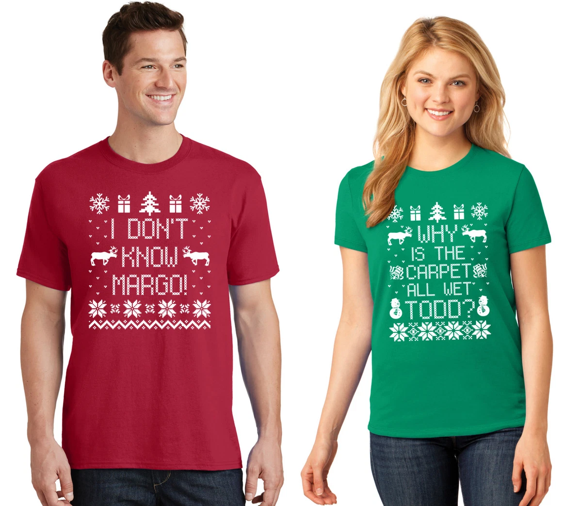 SET OF 2 Couples Matching T Shirts TODD MARGO Ugly Christmas