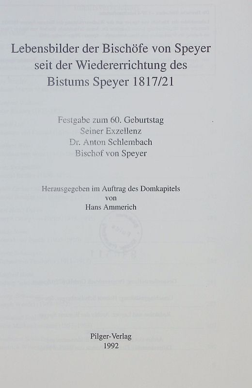 Lebensbilder der Bischöfe von Speyer seit der Wiedererrichtung des Bistu 2061865