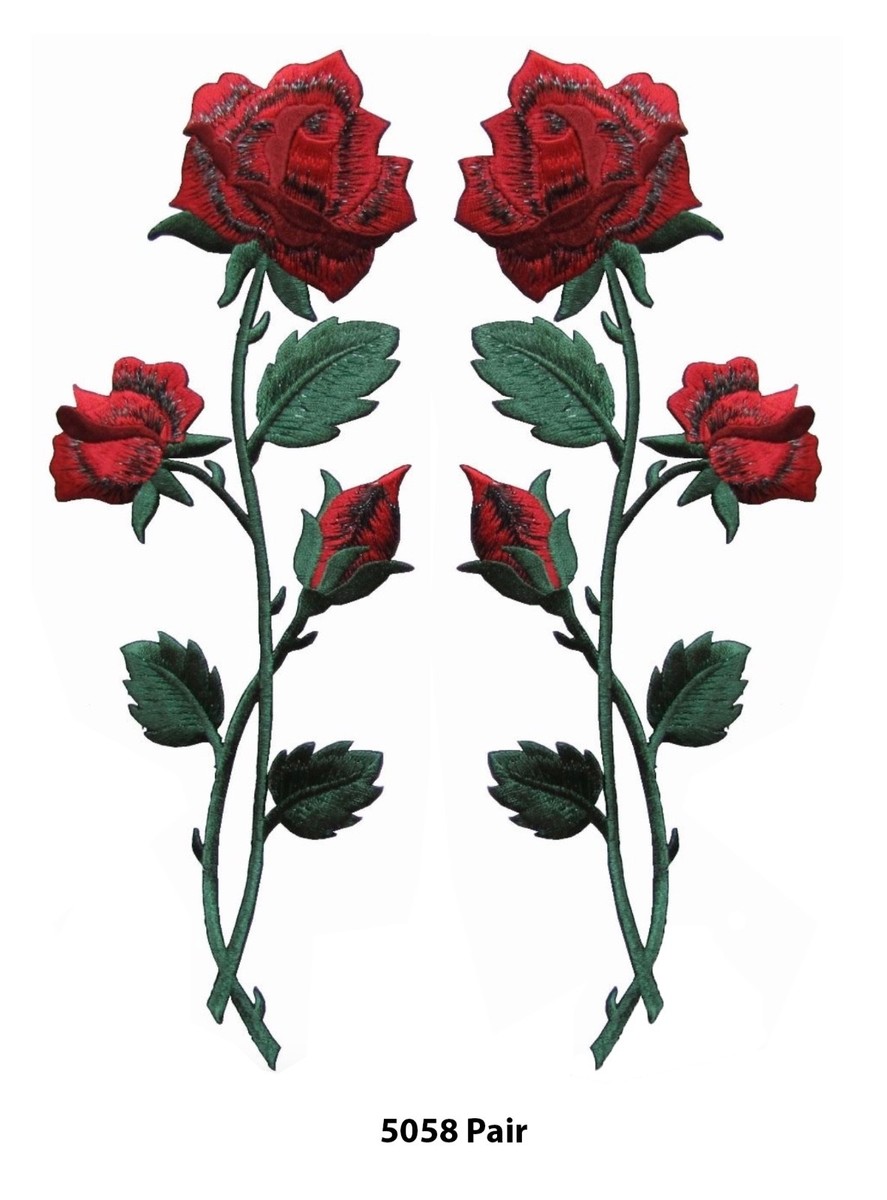 Red Rose Flower Embroidery Iron On Appliqué Patch | eBay