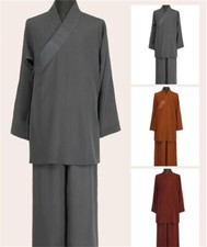 Buddhist Shaolin Monk Robe Full Set Linen Kung Fu Suit Meditation Uniforms