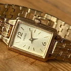 Vintage Seiko Womens 16mm Tank Watch 1N01-0FH0 Gold Tone Bracelet Petite 5.25”
