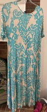 Vela la Fe Blue White Geometric Long Dress Round Neck Short Sleeve Size L