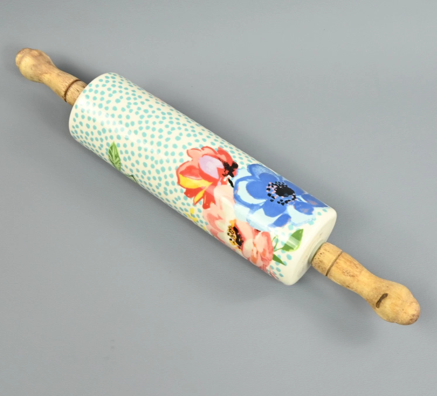 Pioneer Woman Spring Melody Ceramic Rolling Pin 2912DMT Floral Wooden Handles