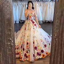 A Line Party Dress Floral Printed Prom Gown Off Shoulder Sweetheart Floor Length