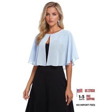Capelets for Women Soft Chiffon Shawls Wraps Shurg for Evening Light Blue