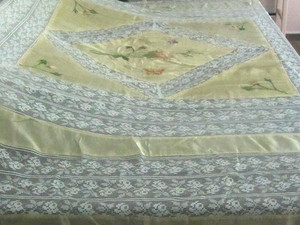 Antique Victorian silk bed cover 2 pillow shams silk embroidered filet lace