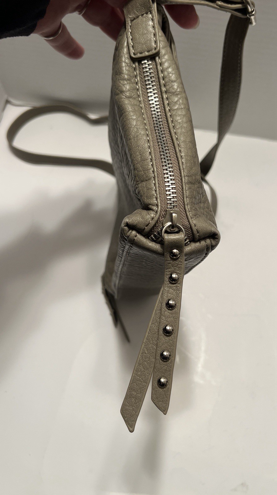 Mossimo Toupe Faux Leather Crossbody Bag Fold-over Flap With Studded Pulls NWOT