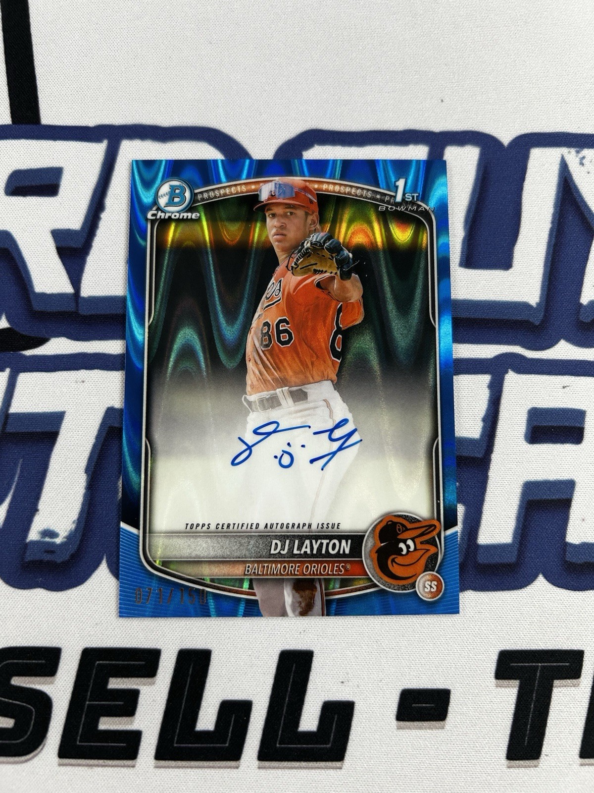 2025 Bowman Chrome DJ Layton Auto Blue RayWave Refractor 1st Prospect /150