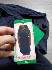 Teddi Rose Dress Womens X-Large Navy Button Down Belted Tencel Pockets