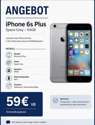 Apple iPhone 6s Plus Smartphone 64 GB Speicher Grau iOS Handy