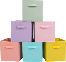 13X13X13 Inch Fabric Storage Bins 6 Pack Fun Colored Durable Storage Cubes with