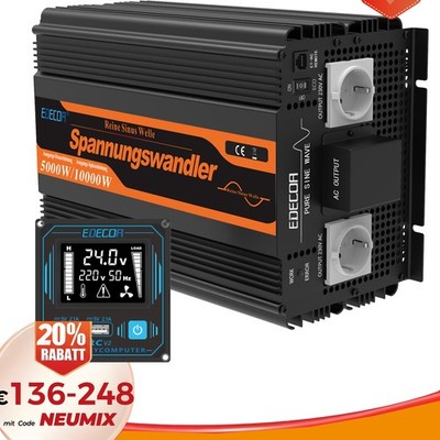 EDECOA Spannungswandler 24V 230V Wechselrichter Sinus 1500W 2500W 3500W 5000W