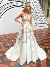 Print Flower Wedding Dresses Sweetheart Bridal Gown For Bride Beach Sweep Train 