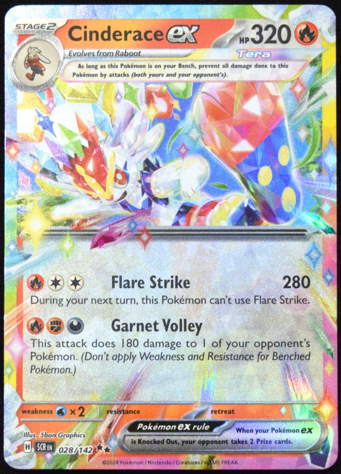 Pokemon TCG Cinderace ex 028/142 2024 Stellar Crown Double Rare Card - NM