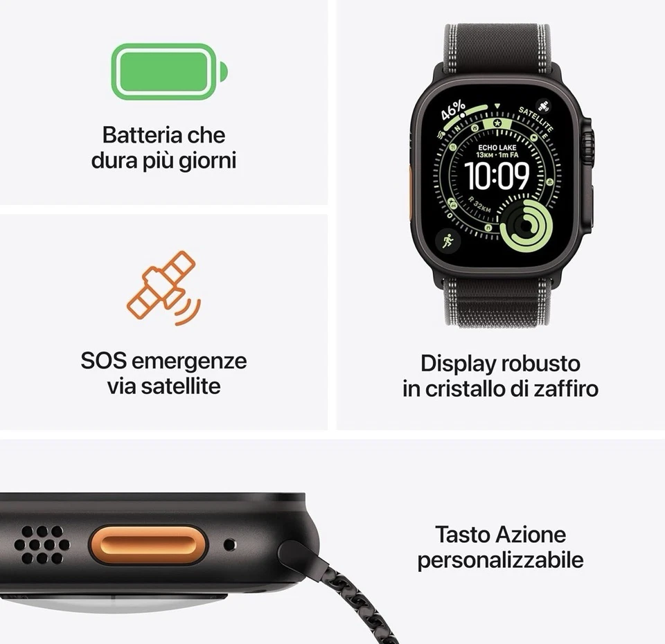 Apple Watch Ultra 3 - GPS + CELLULAR 49mm, Cassa In Titanio Nero, Medium - Immagine 2 di 4