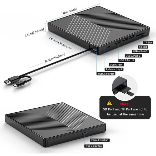 External CD DVD Drive USB 3.0 for PC Laptop Windows 11 10 Burner Reader Writer - Picture 5 of 17