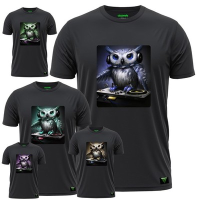 kikkbeatz  Herren T-Shirt Motiv: ''Djing Owl'' Eulenmotive Dj Djs Party Techno Fun