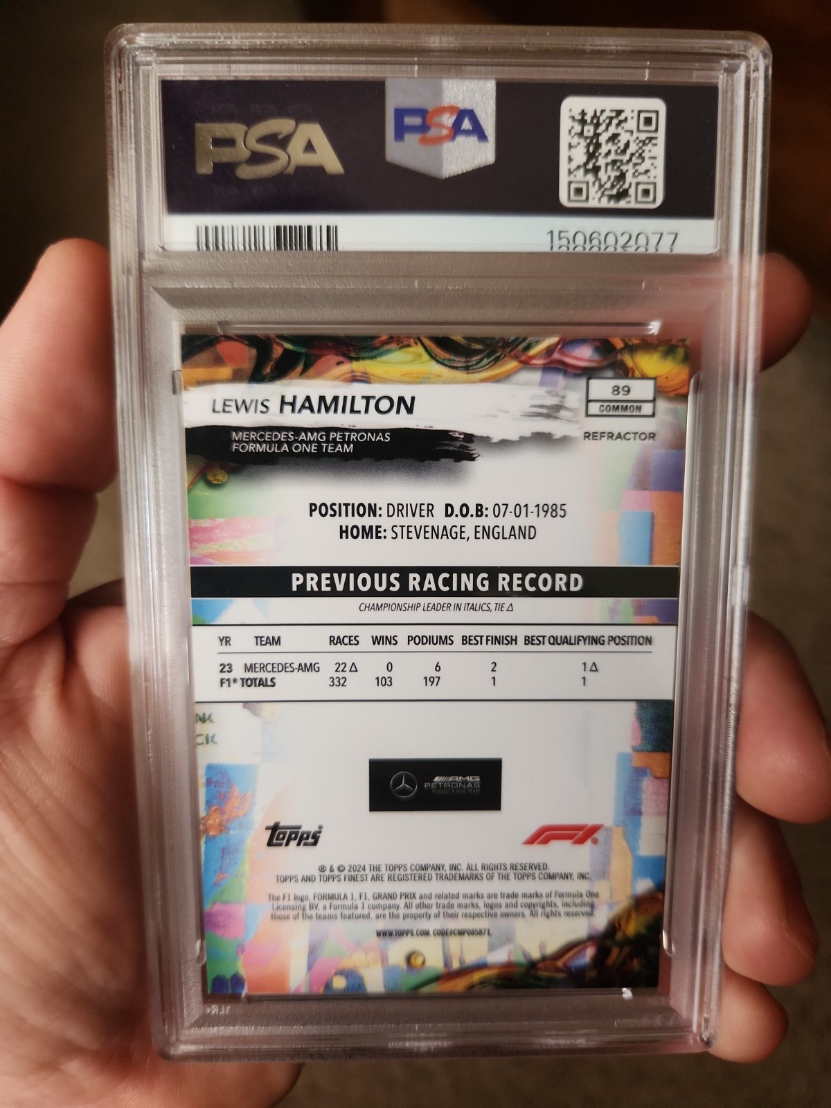 2024 Topps Finest Formula 1 - Common Lewis Hamilton #89 Refractor PSA 10 view 2