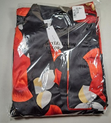 NATORI Ginza Red Black Floral Satin Robe & Chemise Gown Set XS S MSRP $300