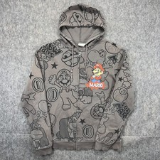 Super Mario Bros Zip Up Hoodie Large Y2K Nintendo 2011 Gray Yoshi Donkey Kong