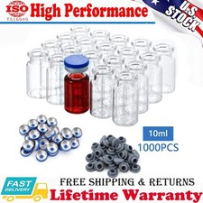 1000Packs 10ml Glass Vials Clear Glass Headspace Vials with Plastic-Aluminum New