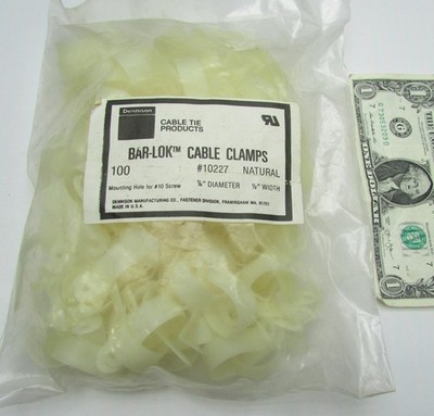 Lot 100 Dennison (USA) 7/8'' x 1/2'' 1-Hole Natural Nylon Cable Loop / Loom Clamps
