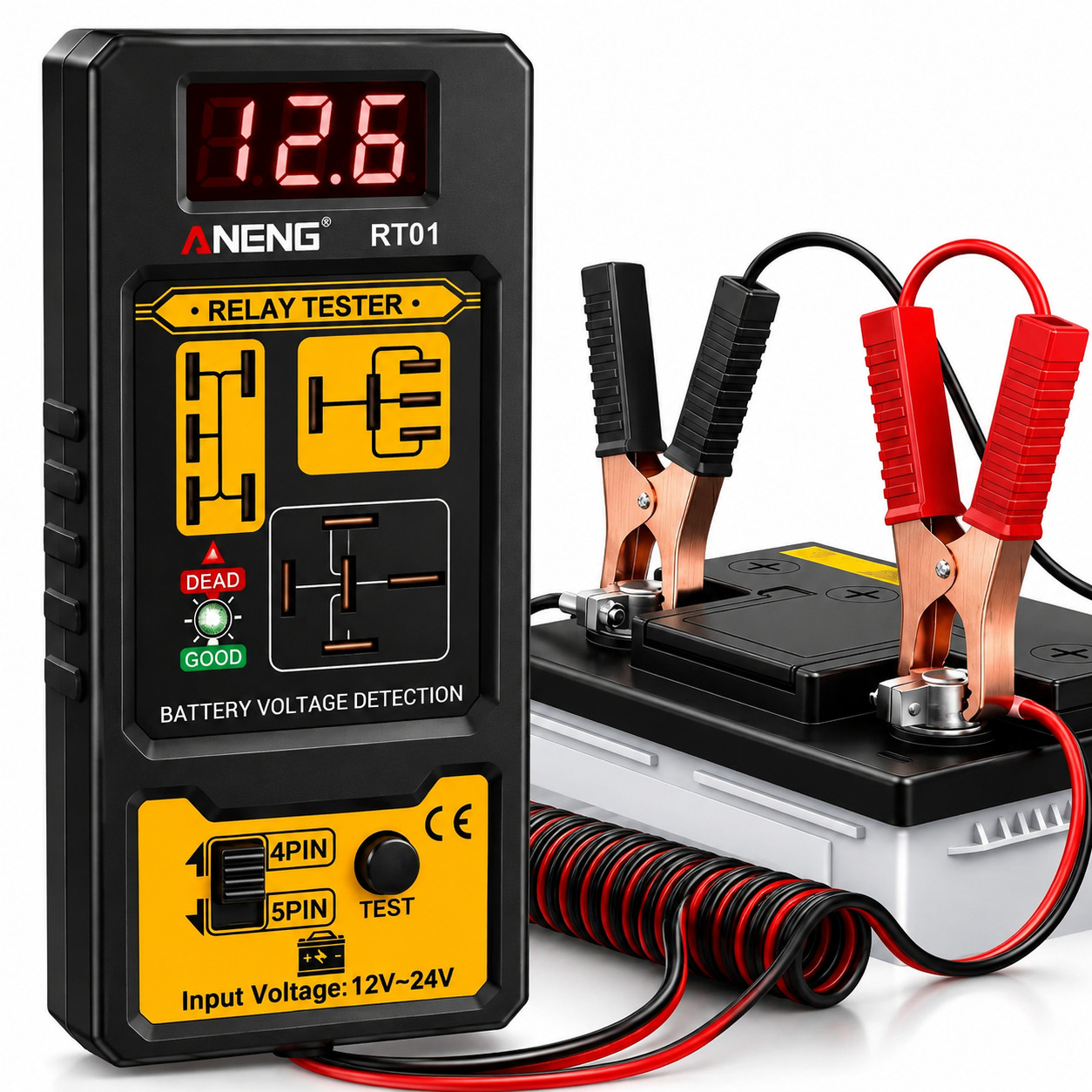 ANENG RT01 12V-24V Automotive Relay Tester 4Pin 5Pin Car Battery Diagnostic Tool