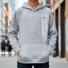 Under Armour Kids Gray All Over Logo ColdGear Hoodie Youth XL