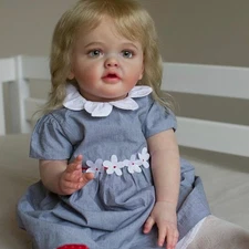 26in Lifelike Reborn Baby Doll w/Hand-Rooted Hair Finished Toddler Girl Handmade