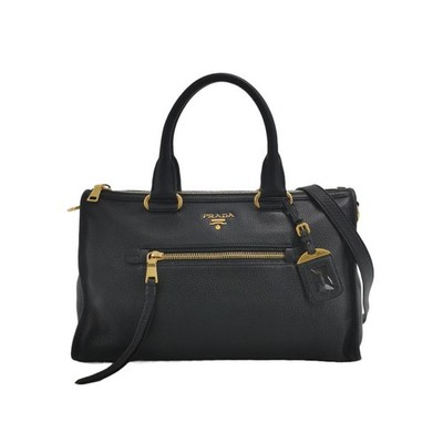 Prada Medium Black Leather Gold HW Satchel Duty Paid