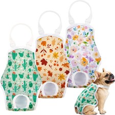 3 Pack Washable Female Dog Diapers Sanitary Pantie with Adjustable M, Plant 