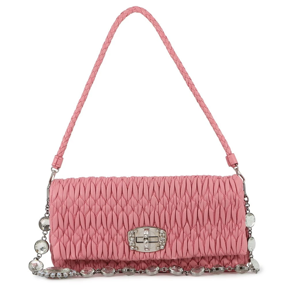 Miu Miu — MIUMIU Nappa Crystal Shoulder Bag Leather Pink RP0233