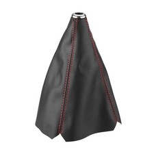 Universal Bright Black PU Leather Gear Shift Knob Cover with Red Stitch Gear