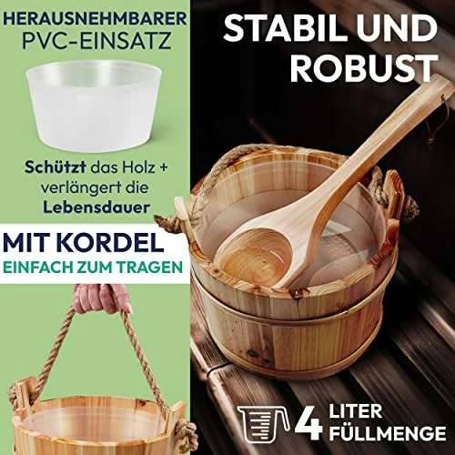 Kela Saunakübel Ø21 cm mit Holzkelle aus hochwertiger Fichte Sauna-Set incl. - Bild 3 von 4