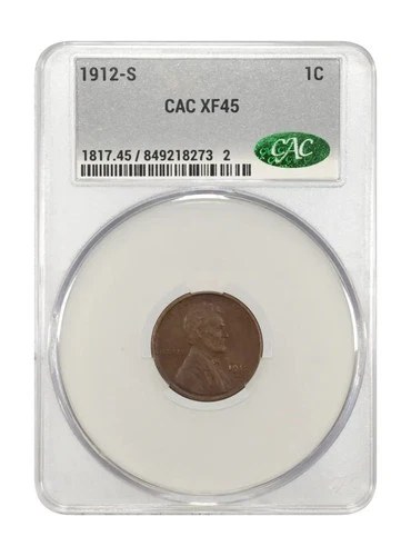 1912 S Small Cents Lincoln, Wheat Ears Reverse CACG XF 45 BN CAC