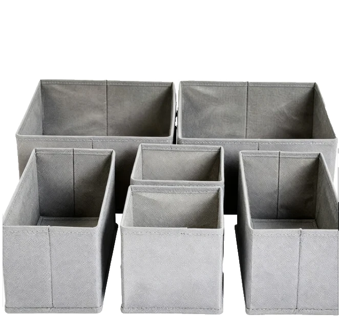 Organisateur Tiroir Tissu Lot 6 Range Chaussettes Sous-Vêtements Pliable Gris - Photo 4/4