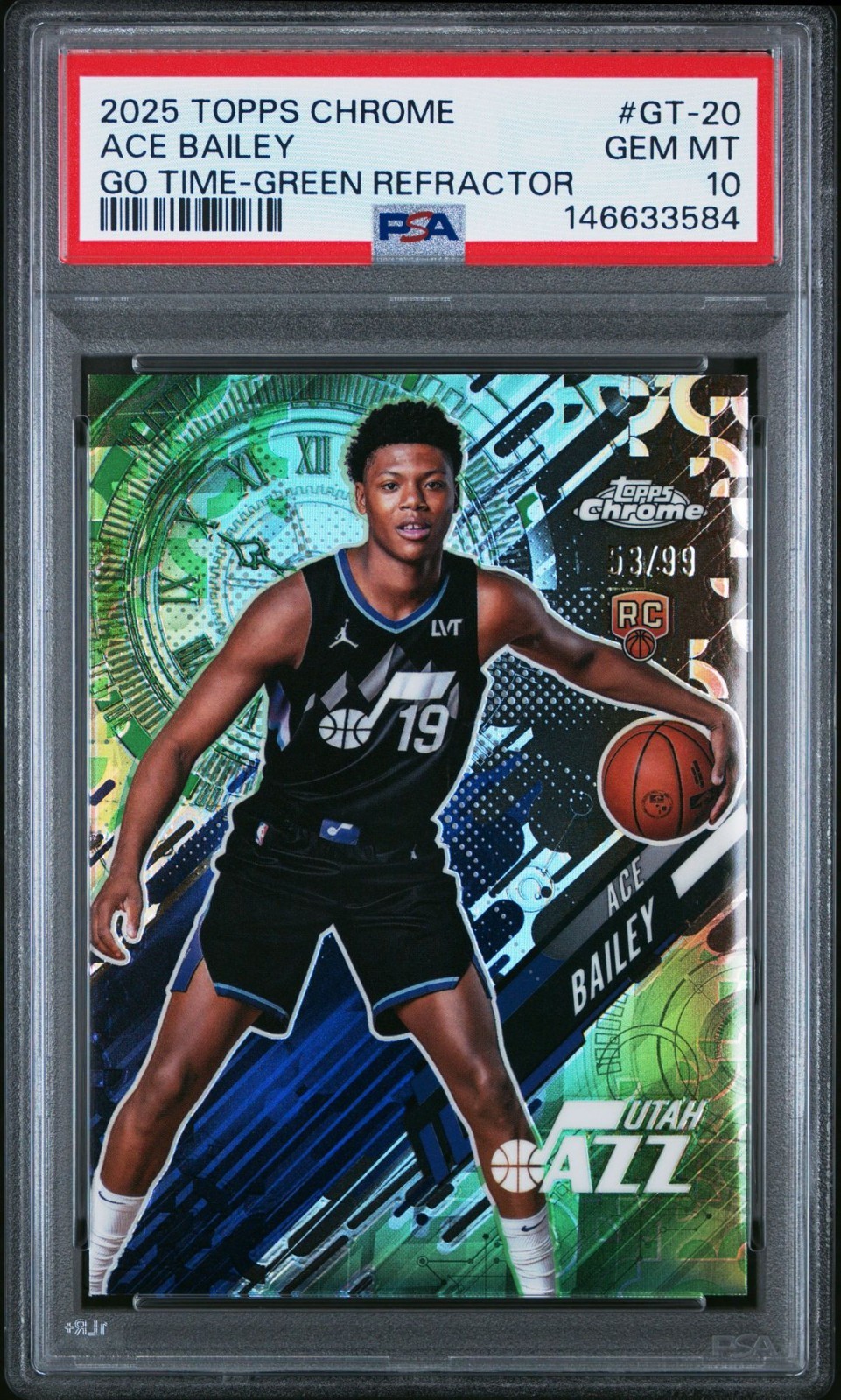 2025 TOPPS CHROME GO TIME GT-20 ACE BAILEY GREEN REFRACTOR /99 PSA 10 - NEW SLAB
