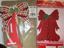 Red Christmas Bell Paper Honeycomb Hanging Decoration 15.5" Lot 3 Mixed Brands