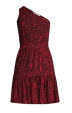Michael Kors Snake Print Georgette One-Shoulder Dress Red Size 2