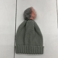 Capelli New York Gray Knit Cuffed Beanie W/ Pink/Gray Pom Pom Girls Size M/L