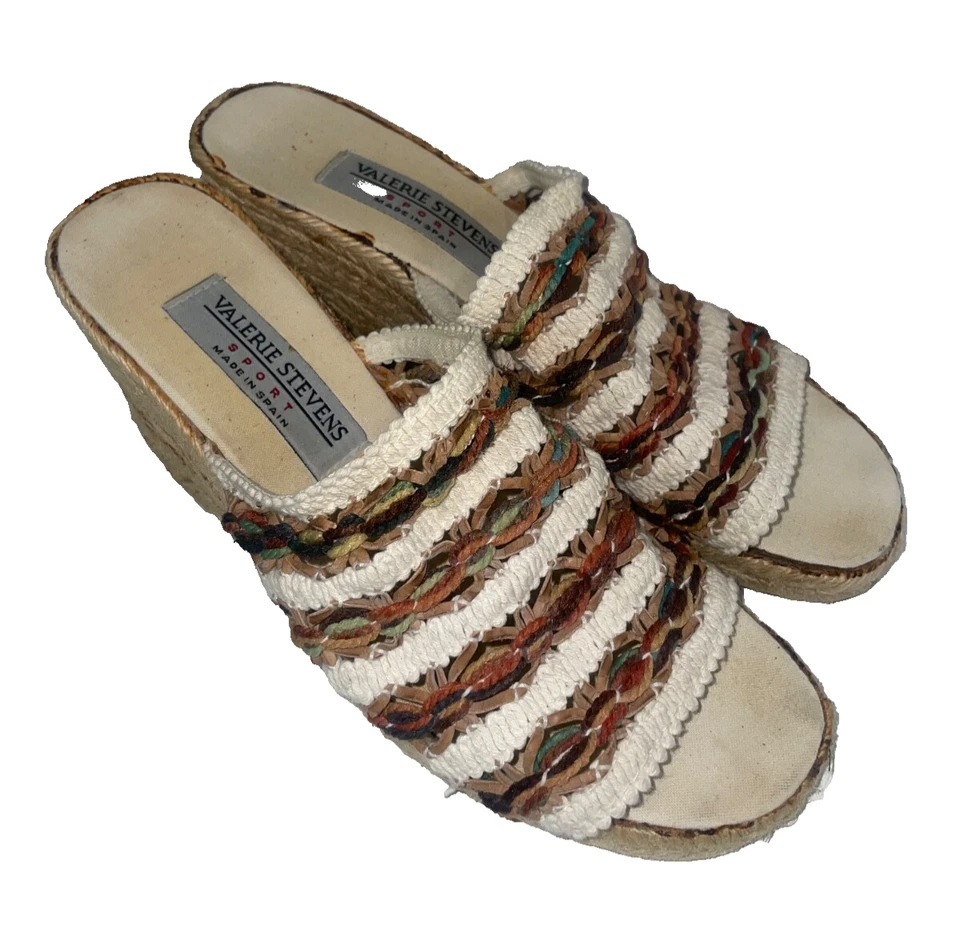 Sandalias Valerie Stevens Vintage Hechas en España Crochet Cuña Slide talla 9 Foto 2 de 4