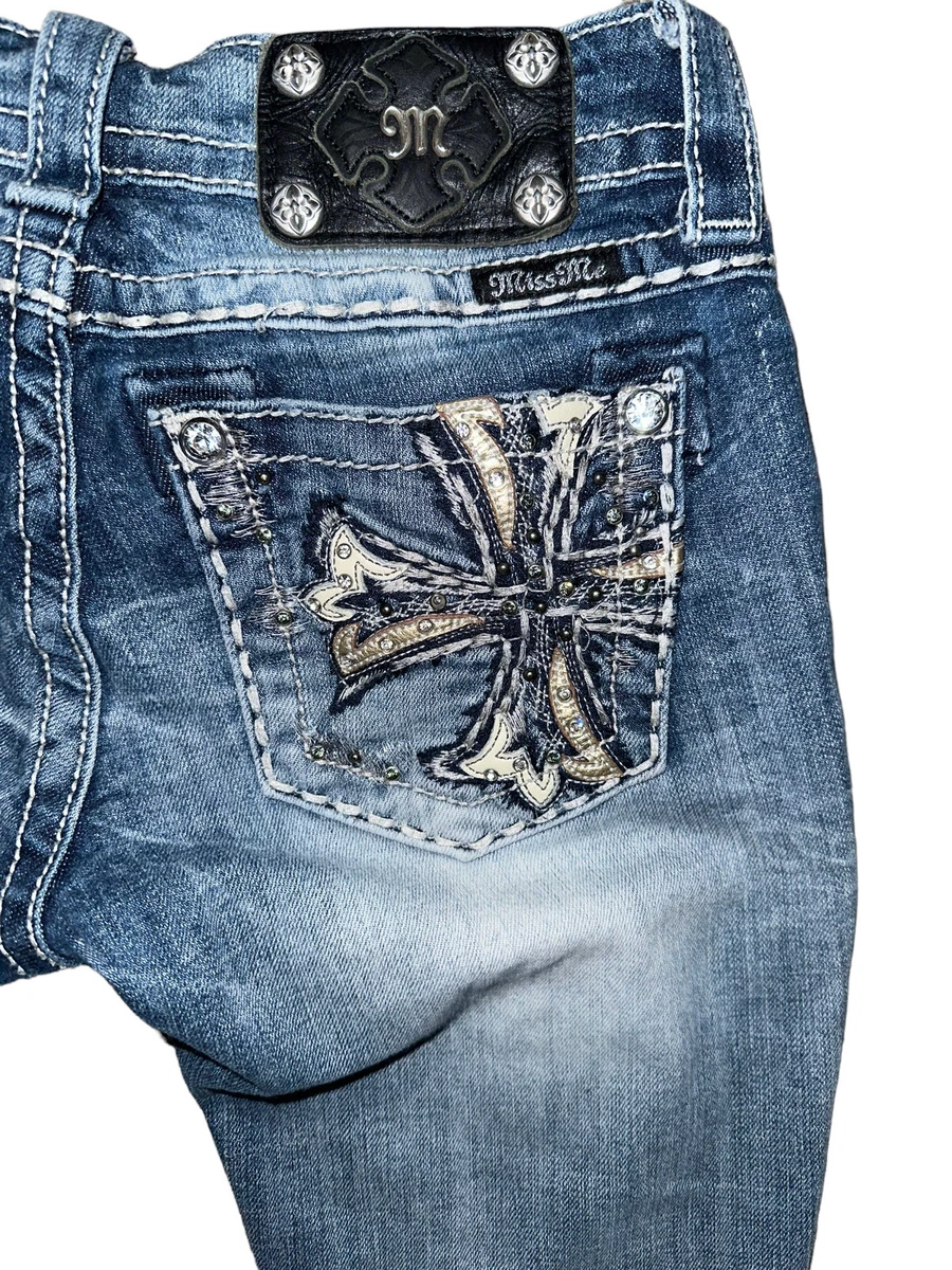 Miss Me Buckle Skinny Denim Rhinestone Studded Logo Low Sexy Jeans