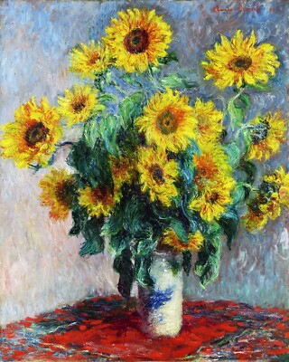 Still Life with Sunflowers by Claude Monet Giclee Fine Art Print Repro on Canvas