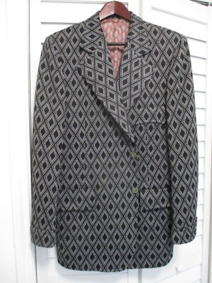 Bruce Douglas vintage 70s black diamond formal tuxedo blazer coat jacket 42R