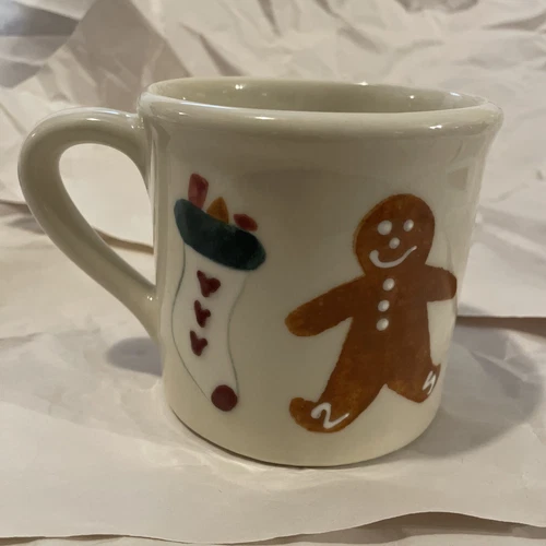 VTG Hartstone Pottery Christmas Gingerbread Man & Stockings Mug 3.75"