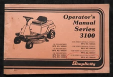 SIMPLICITY MODEL 3105 3108 3110 Riding Mower OPERATORS OWNERS MANUAL